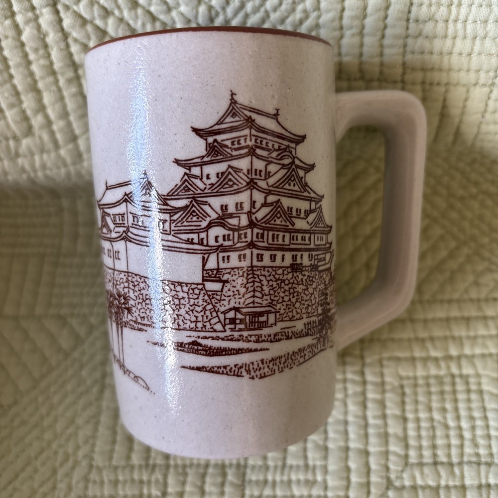 Vintage Japanese Handcraft Stoneware Mug Cup Brown Transferware Dragon